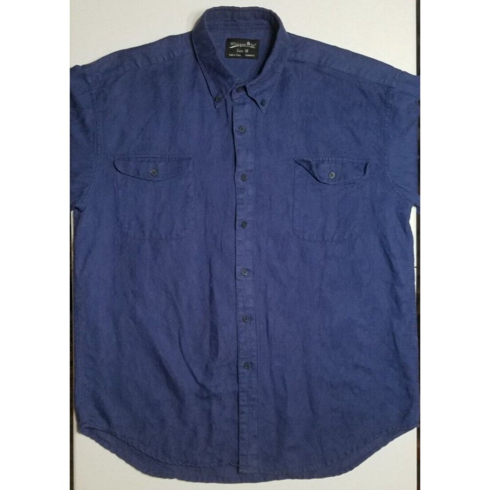 Whipper In Linen Blend Button Up Long Sleeve Shirt Blue Floral Print Men's M